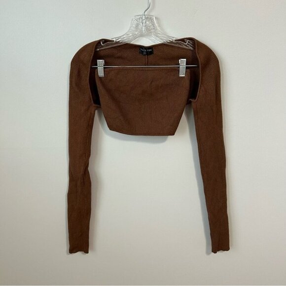 White Fox Forgetting You Ribbed Knit Long Sleeve Crop Top Women’s Size Medium - Picture 3 of 9